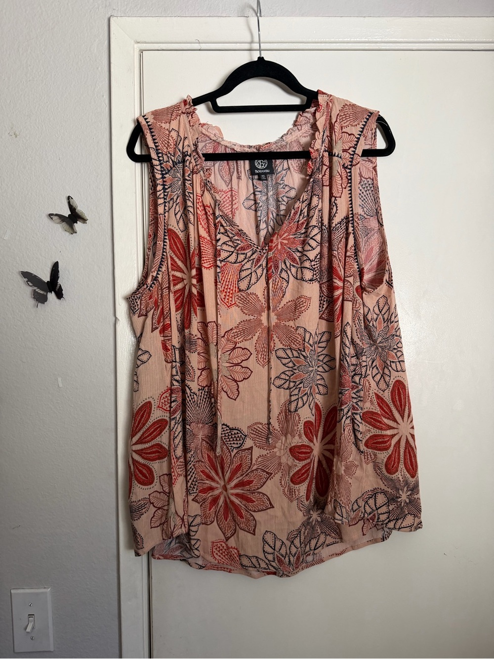 Floral Sleeveless Top - Peach & Red